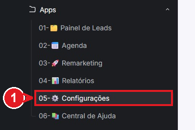 Menu lateral do painel, com 05 - Configurações destacado